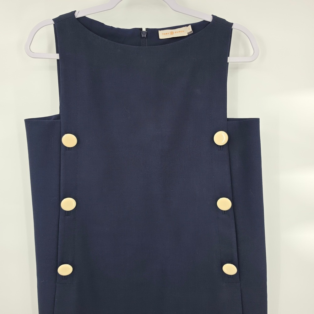 Tory Burch Navy Blue Sleeveless Button Front Shift Dress 6 37469 Nautical Mod - Picture 3 of 7